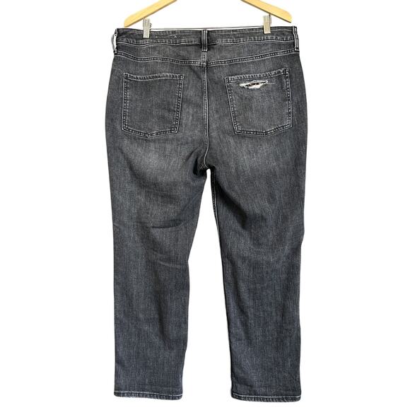 Chico’s Jeans 14 Charcoal Dark Wash Denim Boyfriend Ankle Leopard Patch Distress - Picture 2 of 13